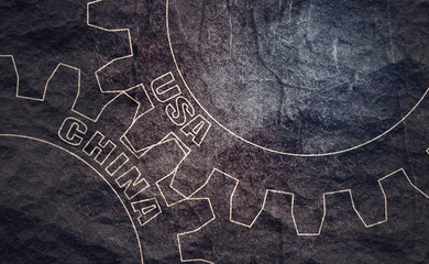 Mechanism of Gears. Communication Concept in Industrial Design. Modern brochure design template. Web Banner, Layout Template. Politic and economic relationship between USA and China.