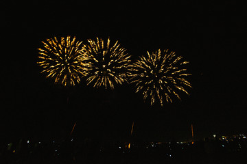 Real Fireworks on Deep Black Background Sky on Futuristic Fireworks festival show before independence day on 4 of July