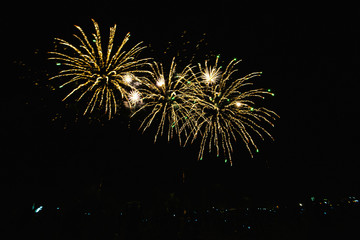 Real Fireworks on Deep Black Background Sky on Futuristic Fireworks festival show before independence day on 4 of July