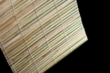Mat for the plates on the table of bamboo. Black background, isolate. Protection for the kitchen...