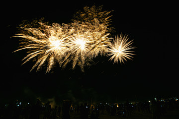 Real Fireworks on Deep Black Background Sky on Futuristic Fireworks festival show before...