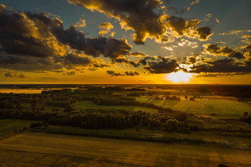 Fototapeta premium Aerial landscape - summer fields and forests
