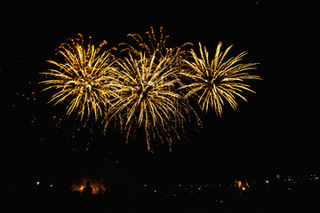 Real Fireworks on Deep Black Background Sky on Futuristic Fireworks festival show before...