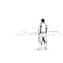 vector illustration of a man on the beach, in the style of a sketch