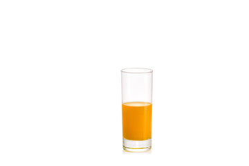 half a glass of fresh orange juice isolated on white background