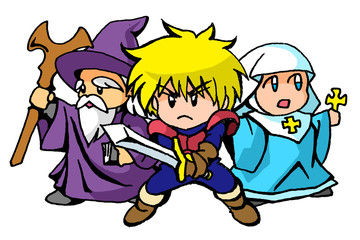 ファンタジーアニメの主人公チーム　Cute  Fantasy RPG Character team on White Background