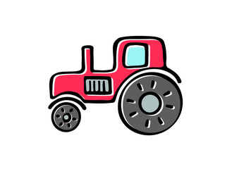 Cartoon  Red Tractor on the white background. Vector illustration.