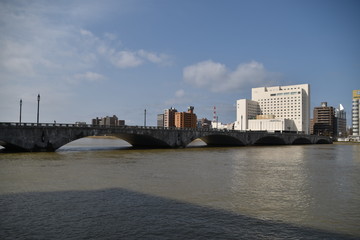 Naklejka premium Widok na centrum miasta Niigata w Japonii