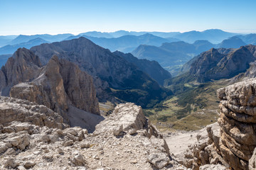 Panoramic view of famous Dolomites mountain peaks, Brenta. Trentino, Italy
