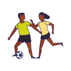 Couple training sports cartoons isolated blue lines