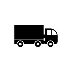 Vector, flat image of a truck with the ability to transport goods up to ten tons. Isolated, contour truck icon in black