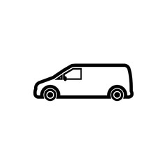 Fototapeta na wymiar Vector, flat image of a minibus. Isolated, linear icon of the minibus for transportation of black cargo