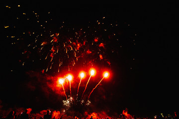 Real Fireworks  on Deep Black Background Sky on Futuristic Fireworks festival show before...