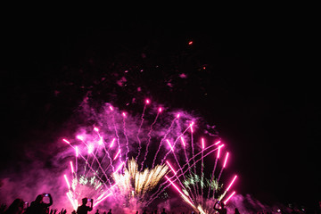 Real Fireworks  on Deep Black Background Sky on Futuristic Fireworks festival show before...