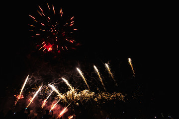 Real Fireworks  on Deep Black Background Sky on Futuristic Fireworks festival show before...
