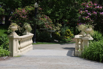 bench in the park, Halifax public gardens in summer, no people