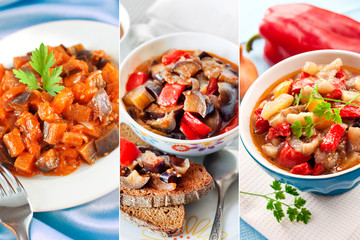 Collage of colorful eggplant stew