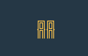 blue yellow AA A A alphabet letter combination logo icon design