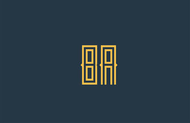 blue yellow BA B A alphabet letter combination logo icon design