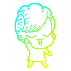 cold gradient line drawing happy cartoon girl
