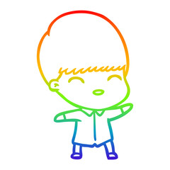 rainbow gradient line drawing happy cartoon boy