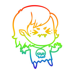 rainbow gradient line drawing annoyed cartoon vampire girl