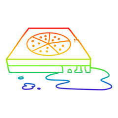 rainbow gradient line drawing cartoon greasy pizza