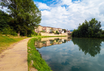Fototapeta premium Umbertide (Italy) - A little charming medieval city with stone castle on Tiber river, province of Perugia. Here the historical center.