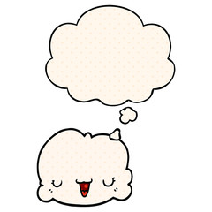 cute cartoon cloud and thought bubble in comic book style