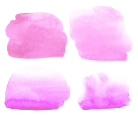 set of light romantic delicate pink, purple, lilac background painted with watercolor on white paper