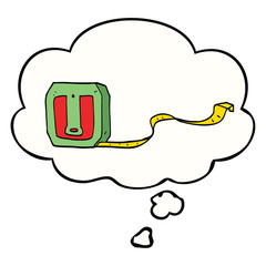 cartoon tape measure and thought bubble