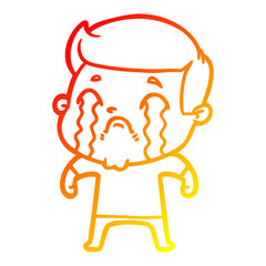 warm gradient line drawing cartoon man crying