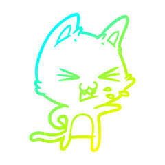 cold gradient line drawing cartoon cat hissing