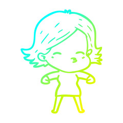 cold gradient line drawing cartoon woman