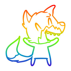rainbow gradient line drawing laughing fox cartoon