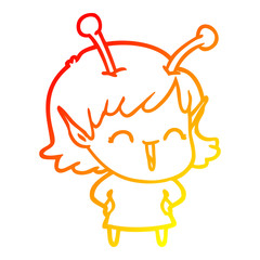 warm gradient line drawing cartoon happy alien girl