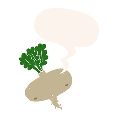 cartoon beetroot and speech bubble in retro style