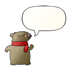 cartoon bear and scarf and speech bubble in smooth gradient style