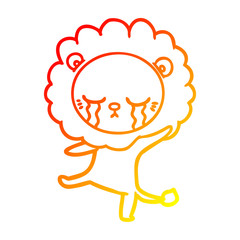 warm gradient line drawing crying cartoon lion