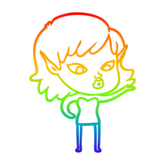rainbow gradient line drawing pretty cartoon elf girl