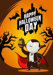 Halloween day horror character Dracula and pumpkin. vector cartoon concept.