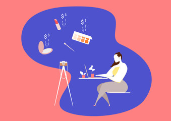 Internet shopping concept. Girl Famous blogger work and play with online. recording video and giving a devices for her beauty blog