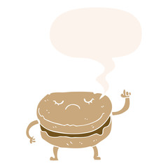cartoon biscuit and speech bubble in retro style
