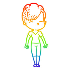 rainbow gradient line drawing cartoon squinting girl