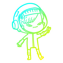 cold gradient line drawing cartoon astronaut woman