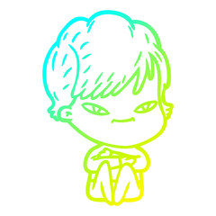 cold gradient line drawing cartoon happy woman