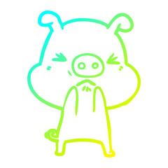 cold gradient line drawing cartoon angry pig