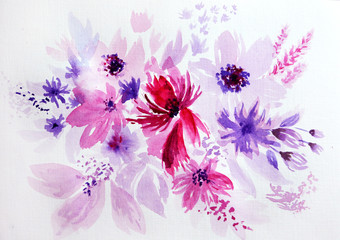 Fototapeta na wymiar background watercolor drawing flowers