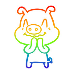 rainbow gradient line drawing nervous cartoon pig