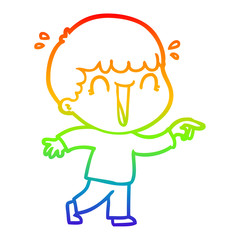 Fototapeta premium rainbow gradient line drawing laughing cartoon man pointing